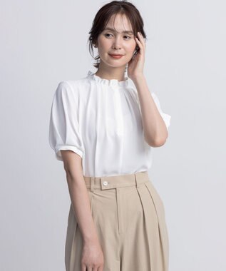 組曲 ライトデシンフリル襟 ブラウス アイボリー系