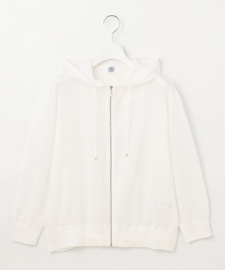 J.PRESS LADIES L 【洗える】シアーライトニット パーカー ホワイト系