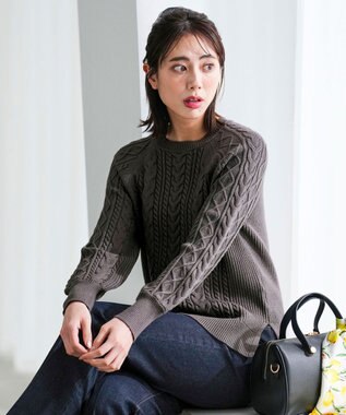 ANY SIS S ケーブル ニット プルオーバー スレート