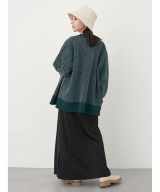 earth music&ecology ダイヤ柄ジャガードカーディガン Dark Green