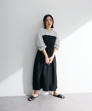 Green Parks シャーリングドッキングワンピース Black