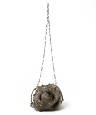 WEGO ファー巾着チェーンショルダー グレーその他
