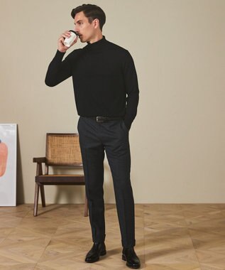 GOTAIRIKU 新色追加【洗える/チクチクしにくい/ピリングしにくい】イタリア糸 ハイゲージ タートルネックニット_WOOL100％ ブラック系