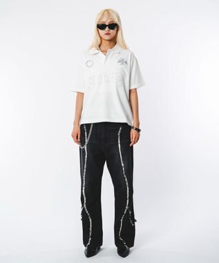 WEGO 【ユニセックス着用ITEM】ブリーチグラフィックポロシャツ（SS） ホワイト