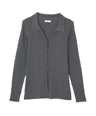 earth music&ecology スキッパー衿リブカーディガン Charcoal Gray