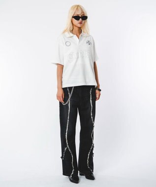 WEGO 【ユニセックス着用ITEM】ブリーチグラフィックポロシャツ（SS） ホワイト