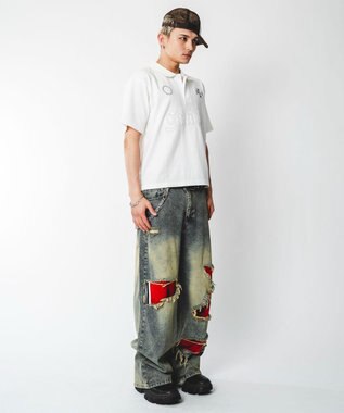 WEGO 【ユニセックス着用ITEM】ブリーチグラフィックポロシャツ（SS） ホワイト
