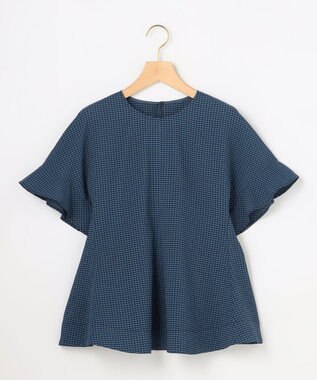 組曲 【先行予約】サッカーギンガムチェック ペプラムブラウス ブルー系3