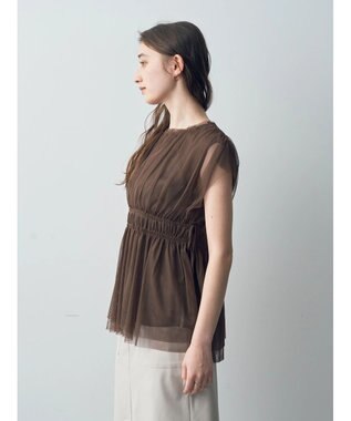 YECCA VECCA チュールギャザーブラウス Brown