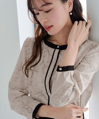 Tiaclasse L 【安田美沙子さん着用・新色/XSサイズ追加・洗える】フラワープリント配色ワンピース ベージュ