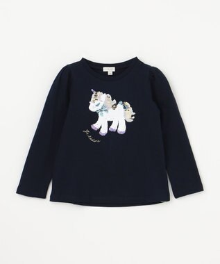 ANY KIDS ミラクルスパンコール長袖Tシャツ ネイビー（ユニコーン）