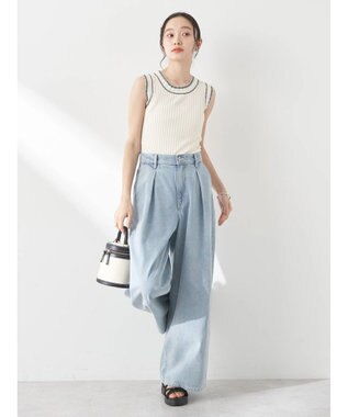 earth music&ecology ノースリーブラインニットプルオーバー Ivory