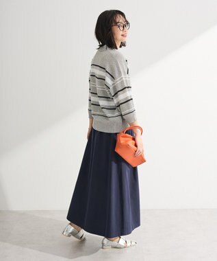 Green Parks 綿混やわらかタッチタックスカート Navy