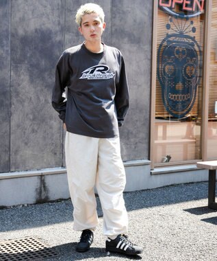 WEGO 【ウエストゴム/手洗い可】ナイロン　トラックパンツ ライトグレー