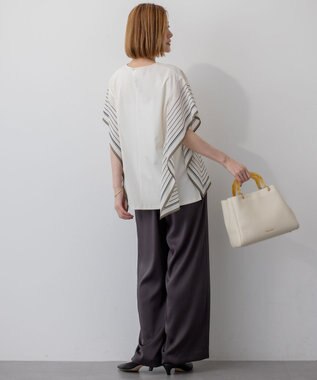 23区 【汗じみ防止加工】スカーフプリントコンビ フレンチスリーブ カットソー アイボリー×ライトカーキ