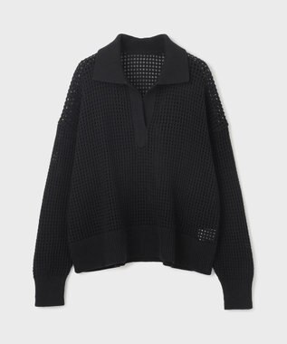 GRACE CONTINENTAL メッシュVネックニットトップ ブラック