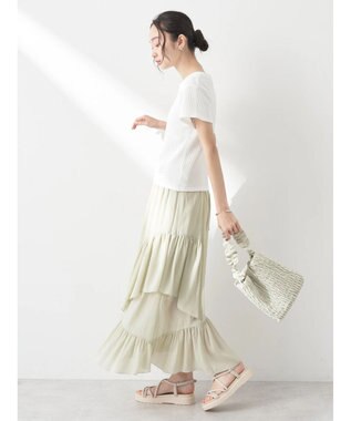 earth music&ecology シアー楊柳アシメティアードスカート Green