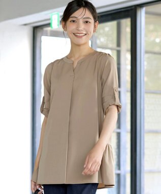 Tiaclasse 【選べる2Type】スキッパーシャツチュニック 長袖ベージュ