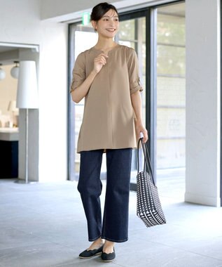 Tiaclasse 【選べる2Type】スキッパーシャツチュニック 長袖ベージュ