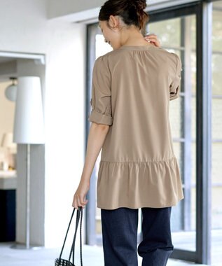 Tiaclasse 【選べる2Type】スキッパーシャツチュニック 長袖ベージュ