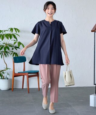 Tiaclasse 【選べる2Type】スキッパーシャツチュニック 半袖ネイビー