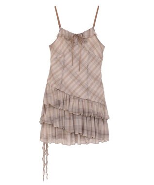 earth music&ecology フロントリボンチェックミニキャミワンピース Check Brown