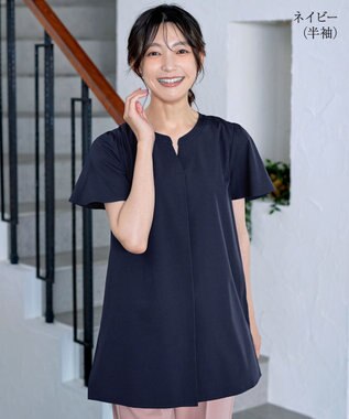 Tiaclasse 【選べる2Type】スキッパーシャツチュニック 半袖ネイビー