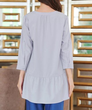 Tiaclasse 【選べる2Type】スキッパーシャツチュニック 長袖ライトグレー