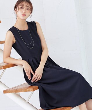 Tiaclasse 【洗える】タックフレアワンピース ネイビー
