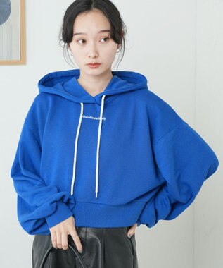 WEGO 配色ロゴデザインショートパーカー ブルー