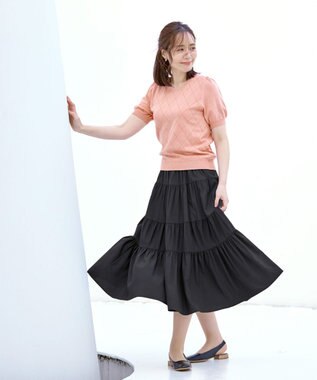 Tiaclasse 【洗える】ティアードフレアスカート ブラック