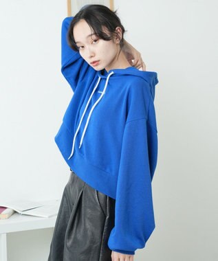 WEGO 配色ロゴデザインショートパーカー ブルー