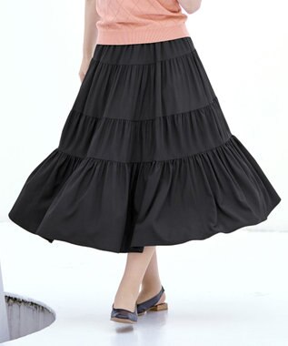 Tiaclasse 【洗える】ティアードフレアスカート ブラック