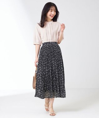 ANY SIS 【洗える】クリスタルプリーツフラワー スカート ブラック系