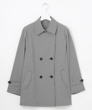 J.PRESS LADIES S 【洗える】Lightストレッチギンガム ダブル トレンチコート ブラック×ライトグレーギンガム系