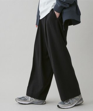 WEGO 起毛TR ワイドストレートスラックス ブラック