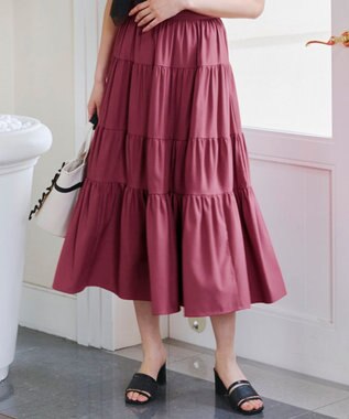 Tiaclasse 【洗える】ティアードフレアスカート レッド