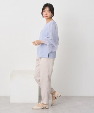 earth music&ecology キラキラストーンパールチュールスリーブプルオーバー Gray