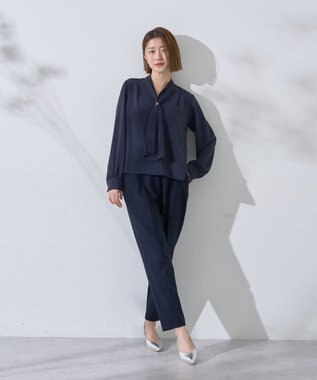 YECCA VECCA スカーフリング付きボウタイブラウス Navy