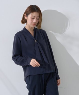 YECCA VECCA スカーフリング付きボウタイブラウス Navy