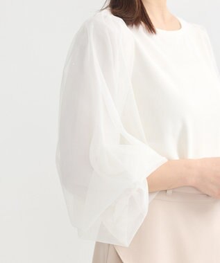 earth music&ecology キラキラストーンパールチュールスリーブプルオーバー Ivory