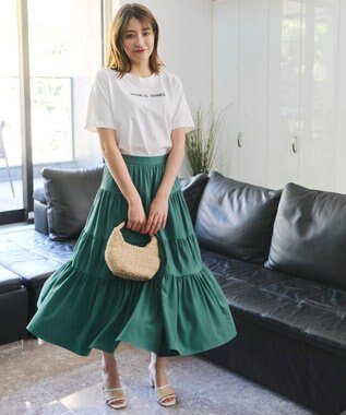 Tiaclasse 【洗える】ティアードフレアスカート グリーン