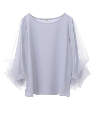 earth music&ecology キラキラストーンパールチュールスリーブプルオーバー Gray