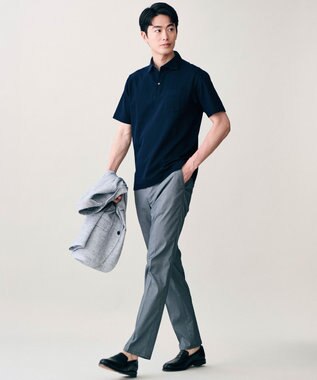JOSEPH ABBOUD リラックスクールビズ【フランス産リネン×日本の技術/ストレッチ】ノルマンディーリネントップジャージージャケット ブルー系