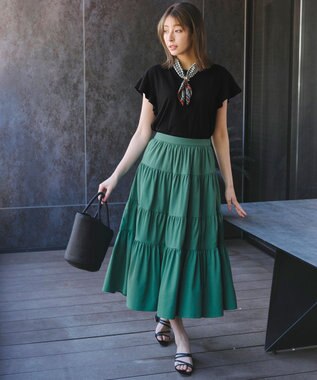 Tiaclasse 【洗える】ティアードフレアスカート グリーン
