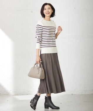 J.PRESS LADIES L 【洗える】パウダリージャージー ランダムプリーツ スカート グレー系