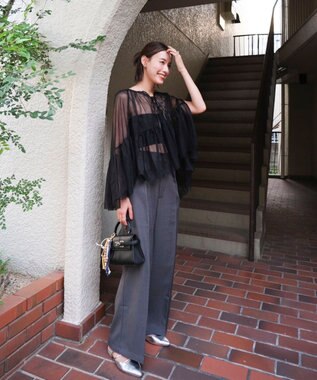 Green Parks リボンチュールデザインブラウス Black