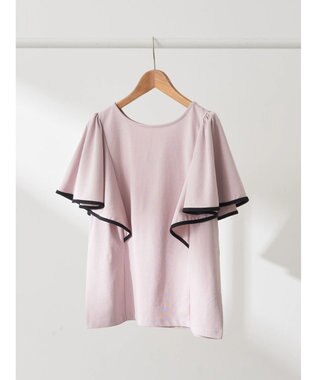 earth music&ecology パイピングフレアスリーブカットソー Pink Beige