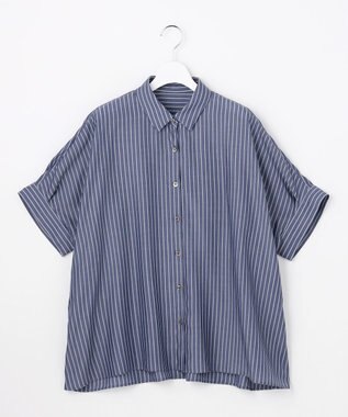 自由区 【カタログ掲載・定番人気・新色追加】リヨセルポプリン ブラウス ［新色］ネイビー×オフストライプ