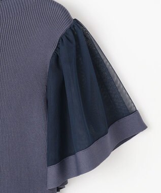 ANY SIS 【洗える】チュールスリーブ ニット ダスティブルー